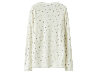 Name It merinould bluse råhvid med blondekant og blomsterprint bagside