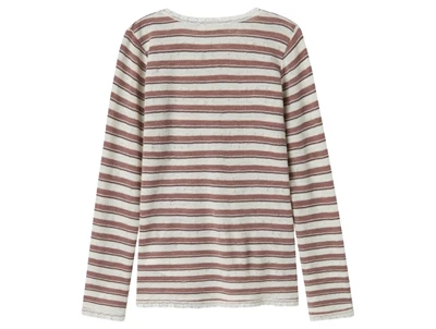 Name It merinould bluse stribet antler og råhvid med blondekant bagside