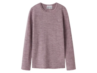 Name It merinould bluse i støvet lilla nuance med hulmønster