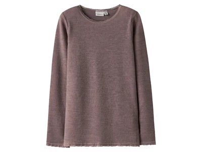 Name It t-shirt antler mørk violet med hulmønster og blondekant