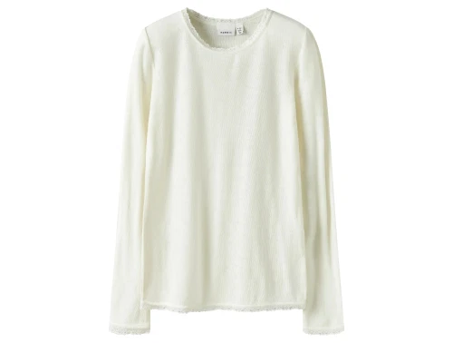 Name It t-shirt snow white med hulmønster og blondekant