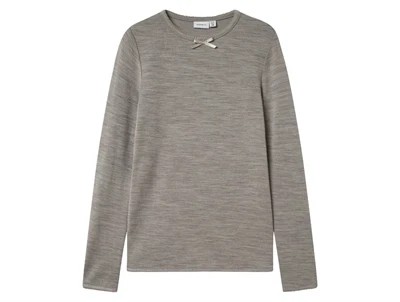 Grå-brun Name It bluse set forfra med sløjfe i halsudskæring