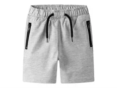 name it shorts i lysegrå med sorte lynlåslommer, set forfra