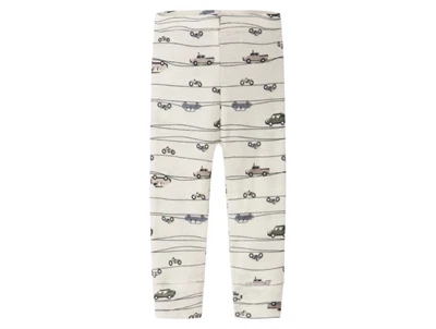 Name It leggings i snow white med bilprint i merinould