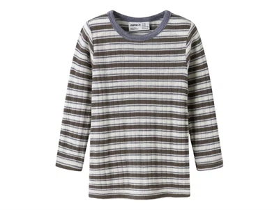 Name It merinould bluse i råhvid og morel med striber forfra