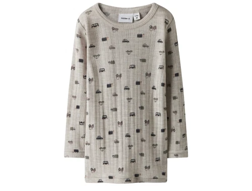 Name It uld bluse i nacreous cloud merinould med bilprint