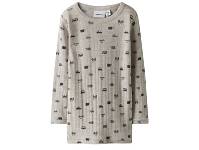 Name It uld bluse i nacreous cloud merinould med bilprint