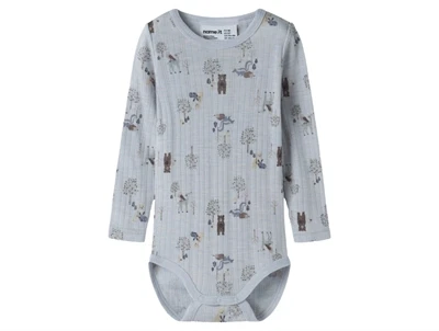 Name It merinould body i arctic ice med skovdyrprint forfra