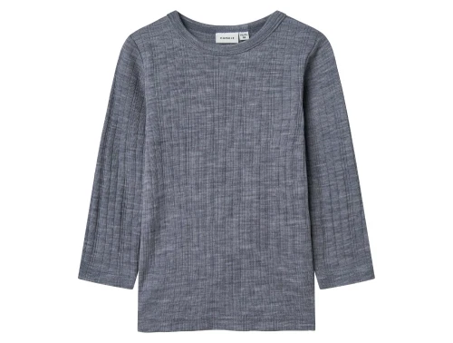 Name It uld bluse i folkstone gray merinould med ribstruktur