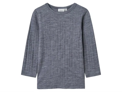 Name It uld bluse i folkstone gray merinould med ribstruktur