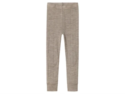 Name It leggings i gråbrun nuance satellite i merinould med ribmønster set forfra