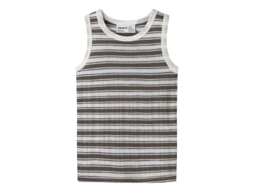 Name It merinould tanktop i råhvid og morel med striber forfra