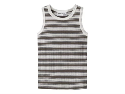 Name It merinould tanktop i råhvid og morel med striber forfra