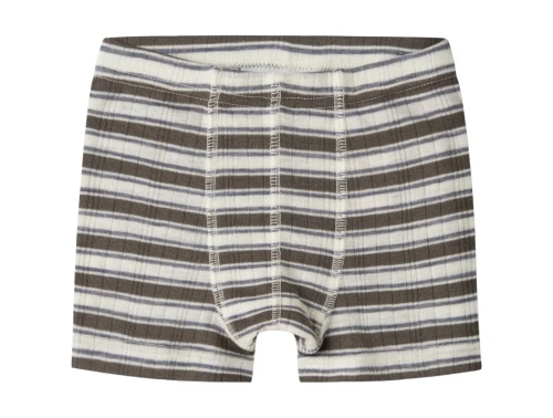 Name It merinould boxershorts i råhvid og morel med striber forfra