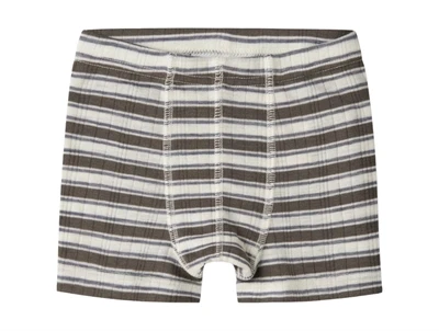 Name It merinould boxershorts i råhvid og morel med striber forfra