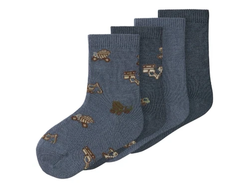 Name It sokker 4-pak i blågrå nuance med biler i merinould mix