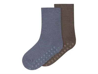 Name It 2-pak skridsikre uldsokker i morel og folkstone gray