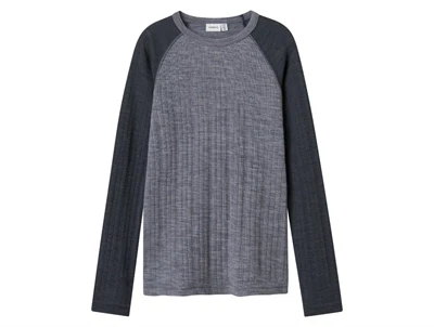 Name It bluse folkstone gray med ombre blue ærmer i merinould