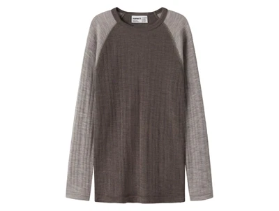 Name It merinould bluse i brun nuance med kontrastærmer