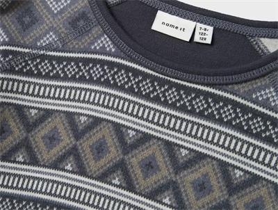 Name It Kids bluse merinould ombre blue island mønster detalje