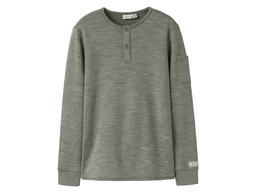 Name It Kids bluse i merinould dried sage støvet grøn forside