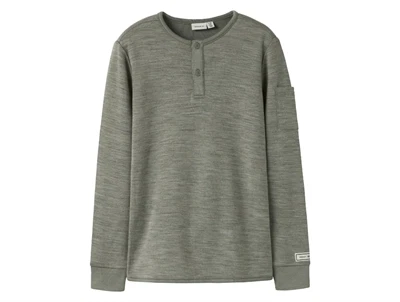 Name It Kids bluse i merinould dried sage støvet grøn forside
