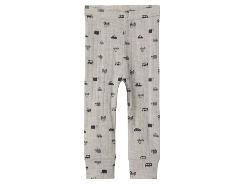 Name It leggings i nacreous cloud merinould med bilprint set forfra