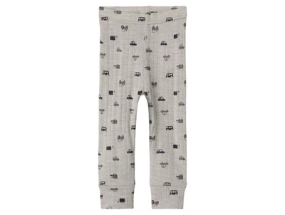 Name It leggings i nacreous cloud merinould med bilprint set forfra