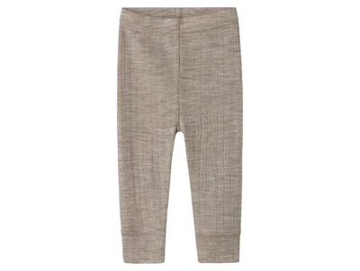 Name It leggings i satellite gråbrun nuance i merinould med ribmønster set forfra