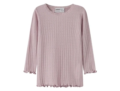Name It merinould og silke bluse i violet ice forfra