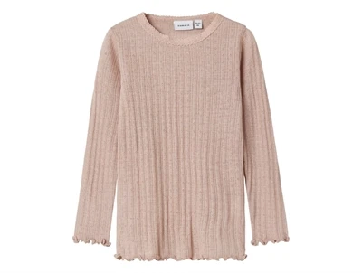 Name It rib bluse i shadow gray støvet grå nuance i merinould og silke set forfra