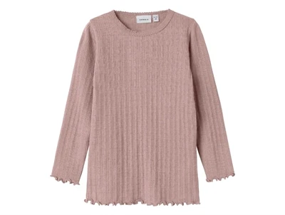 Name It rib top i antler støvet violet nuance i merinould og silke med hulmønster set forfra