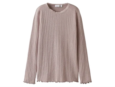 Name It blouse støvet rosa i merinould og silke set forfra