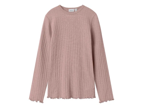 Name It blouse støvet violet i merinould og silke set forfra