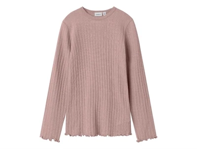 Name It blouse støvet violet i merinould og silke set forfra