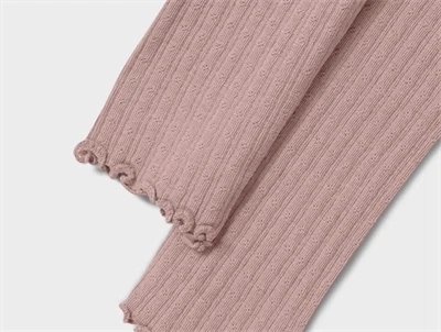 Name It leggings støvet rosa i merinould og silke detalje af kant