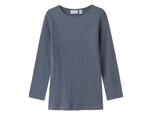 Name It top i gråblå nuance i merinould/silke med lange ærmer