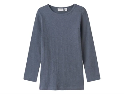 Name It top i gråblå nuance i merinould/silke med lange ærmer