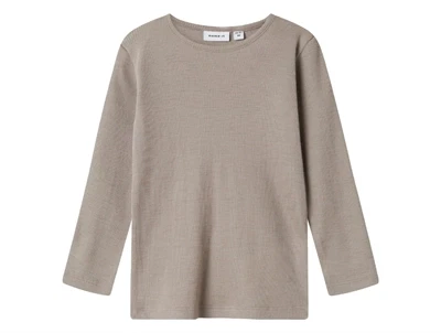 Name It bluse i beige nuance i merinould/silke med lange ærmer
