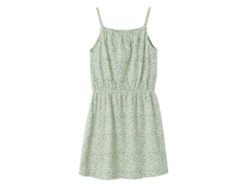 name it kjole i lysegrøn med små blomster og stropper, set forfra