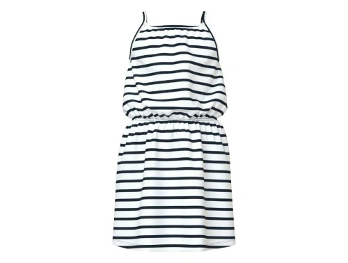 name it kjole i hvid med sorte striber og smalle stropper, set forfra
