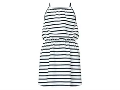 name it kjole i hvid med sorte striber og smalle stropper, set bagfra