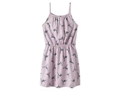 name it kjole i lys lilla med fugleprint og tynde stropper, set bagfra