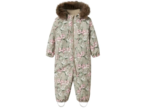 Name It flyverdragt beige med blomsterprint og aftagelig hætte