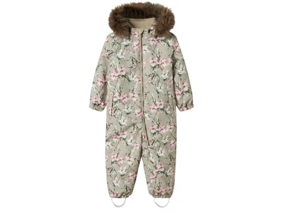 Name It flyverdragt beige med blomsterprint og aftagelig hætte