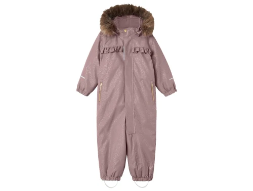 Name It flyverdragt violet med glimmerprint og aftagelig hætte