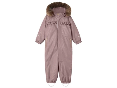 Name It flyverdragt violet med glimmerprint og aftagelig hætte