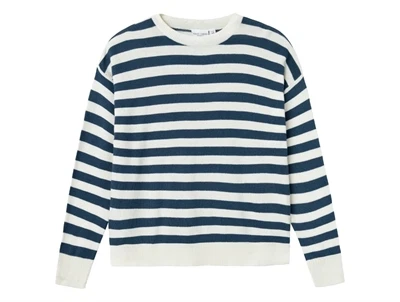 Name It dark denim stribet loose strikbluse