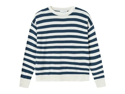 Name It dark denim stribet loose strikbluse