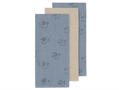 Name It stofbleer i blå og beige nuancer med elefanter 3-pak